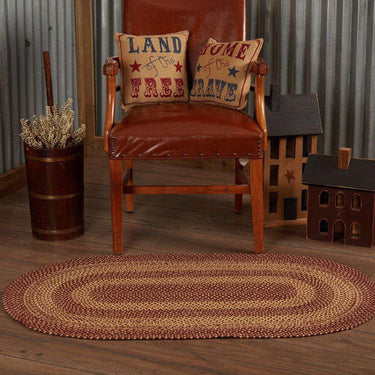 Burgundy Tan Jute Braided Rugs Oval VHC Brands - The Fox Decor